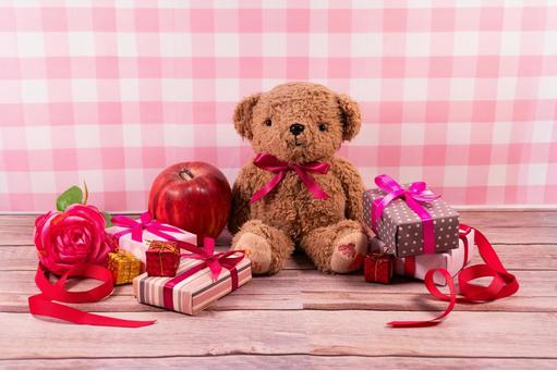 ギンガムチェック背景のテディベア テディベア,ぬいぐるみ,クマの写真素材