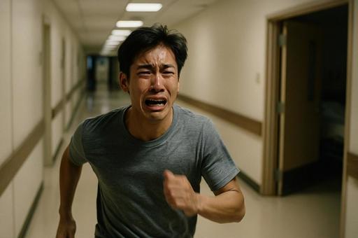 病院で泣きながら走る人物 病院で泣きながら走る人物の写真