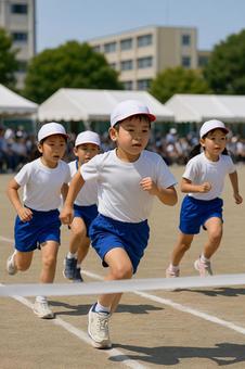 運動会 リレーのゴール直前 運動会 リレーのゴール直前の写真