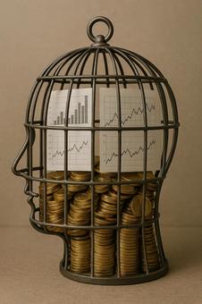 囚われた投資思考(頭部の檻と金貨) 囚われた投資思考(頭部の檻と金貨)の写真