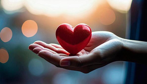 女性の手の平におかれたハート 女性の手の平におかれたハートの写真