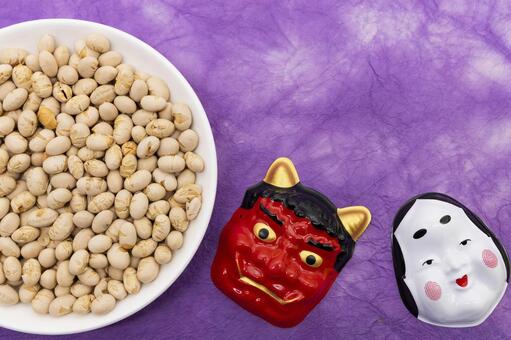 節分　煎り大豆　赤鬼　おかめ 節分,豆まき,煎り大豆の写真素材