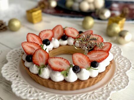 クリスマスリースタルト リースタルト,クリスマスリース,タルトの写真素材