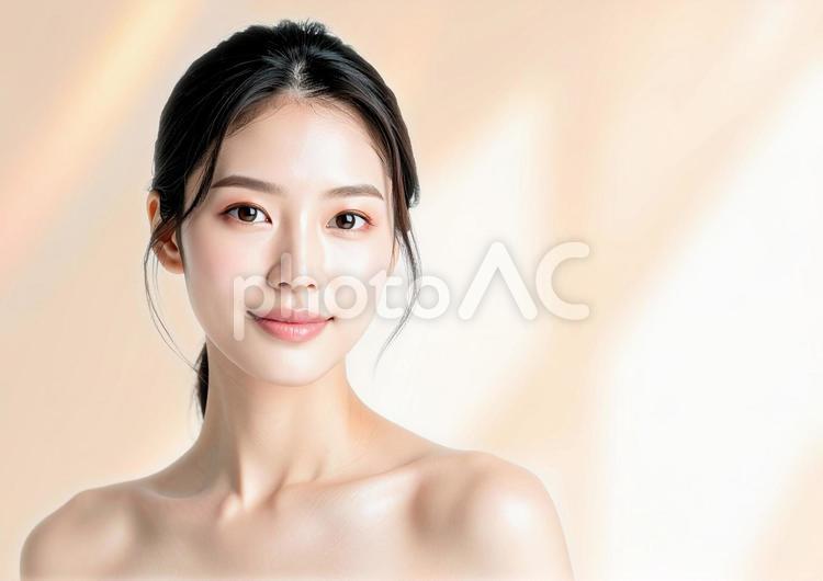微笑む女性の美容イメージ素材・ゴールド 女性,美容,女性モデルの写真素材
