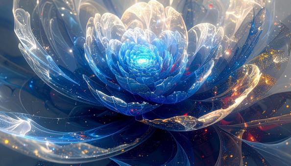 光に包まれる青い花の写真