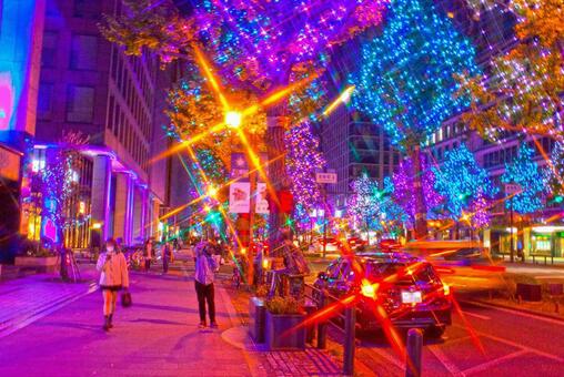 御堂筋イルミネーション 御堂筋,イルミネーション,夜景の写真素材