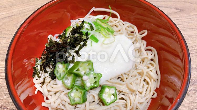 オクラとトロロのお蕎麦 蕎麦,そば,蕎麦屋の写真素材