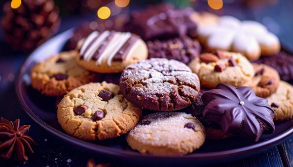 黒い皿の上の様々なクッキー盛り合わせの写真