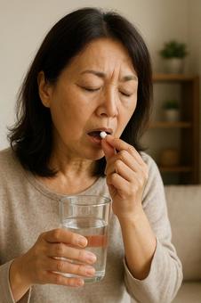 薬を飲む女性 薬を飲む女性の写真