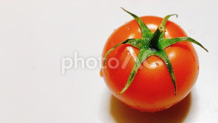 野菜　トマト　右寄り　一個 トマト,ミニトマト,ミディトマトの写真素材