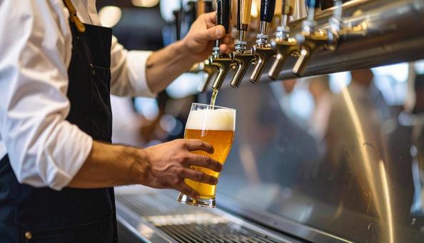 ビールサーバーでビールを注ぐ画像 ビールサーバーでビールを注ぐ画像の写真
