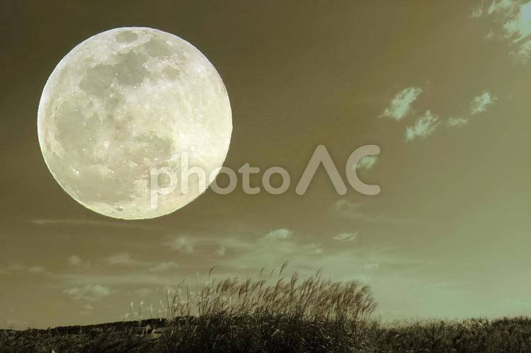 秋イメージ素材/十五夜お月様 月,満月,秋の写真素材