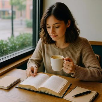 カフェでの読書時間 カフェでの読書時間の写真