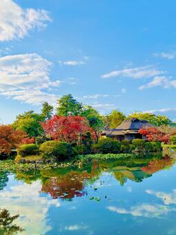 紅葉と水面に映る風景 紅葉,自然,風景の写真素材