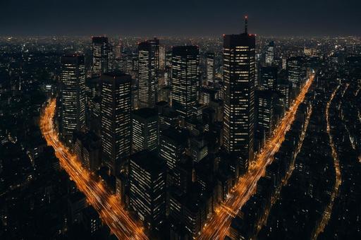 摩天楼を見下ろすドローン夜景 摩天楼を見下ろすドローン夜景の写真
