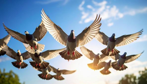 一斉に飛び立つ鳩たち 一斉に飛び立つ鳩たちの写真