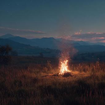 幻想的な夜の焚き火の情景 幻想的な夜の焚き火の情景の写真