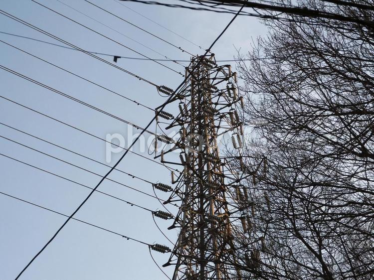 鉄塔がある風景 鉄塔,送電線,電線の写真素材