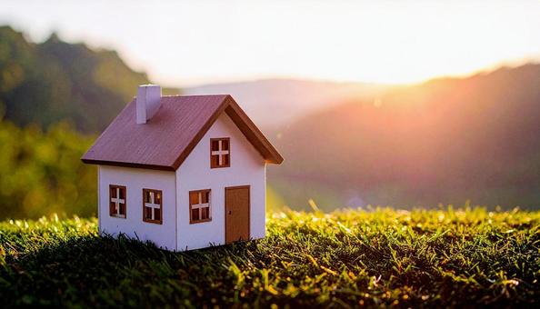 マイホームのイメージ 芝生に立つ白い家 マイホームのイメージ 芝生に立つ白い家の写真