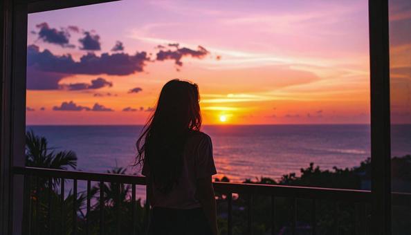 夕陽を見つめて 夕陽を見つめての写真