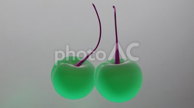 さくらんぼ＿グリーンクリア さくらんぼ,チェリー,自然の写真素材