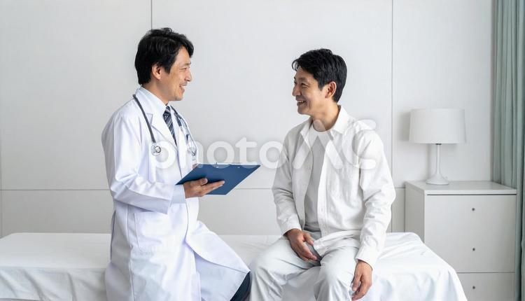 診察をする日本人男性医師 医師,男性,医者の写真素材