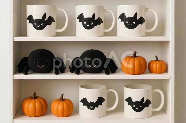 コウモリマグと南瓜 ハロウィン,コウモリ,蜘蛛の写真素材