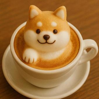柴犬の3Dラテアート 柴犬の3Dラテアートの写真