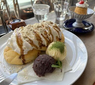 パンケーキとプリン スイーツ,パンケーキ,プリンの写真素材
