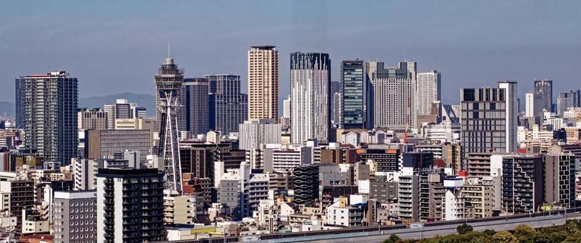 都会の街並みイメージ素材 大阪,ビル群,ビルの写真素材