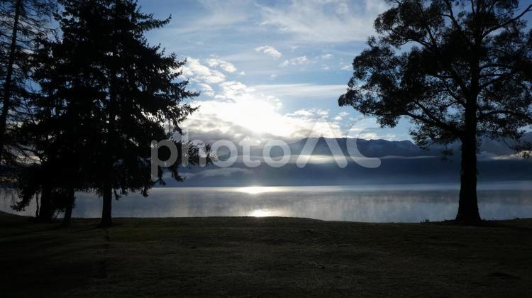 レイクハウェア ニュージーランド,レイクハウェア,キャンプ場の写真素材