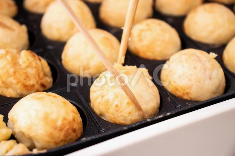 たこ焼き作り　ズーム たこ焼き,日本,食の写真素材