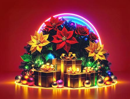 ネオンカラーのクリスマスのディスプレイ ネオンカラーのクリスマスのディスプレイの写真