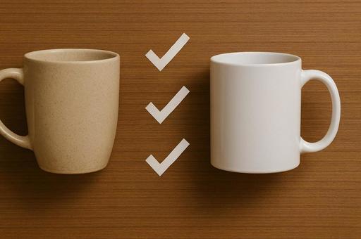 マグカップとチェックマークの合格イメージ マグカップとチェックマークの合格イメージの写真