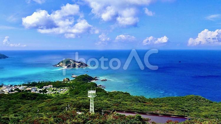渡嘉敷島照山展望台から見える阿波連ビーチ 照山展望台,阿波連,ビーチの写真素材