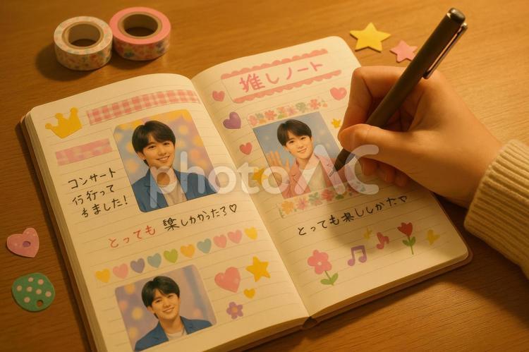 推し活ノートを丁寧に書く時間 推し活,ノート,日本の写真素材