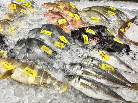 氷に並んだ色々な魚 氷に並んだ色々な魚 魚市場,生魚,魚の写真素材