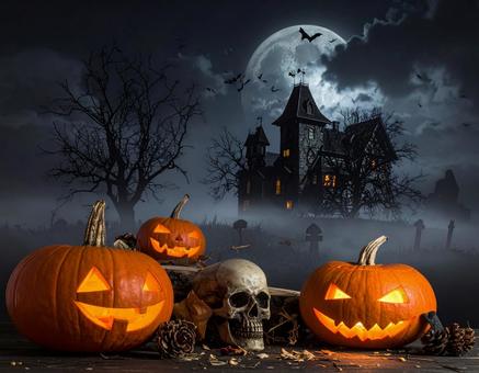 ハロウィンの不気味な城と空の背景素材 ハロウィンの不気味な城と空の背景素材の写真