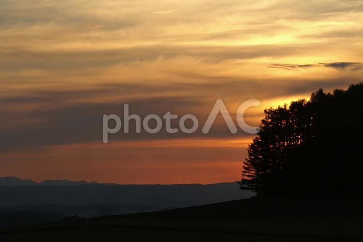 北海道の自然（夕日の景色） 北海道,自然,夕日の写真素材