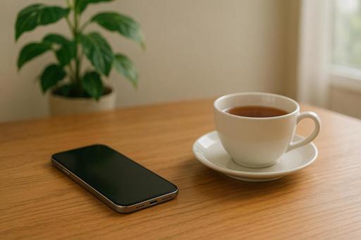 朝の窓際とコーヒーの写真