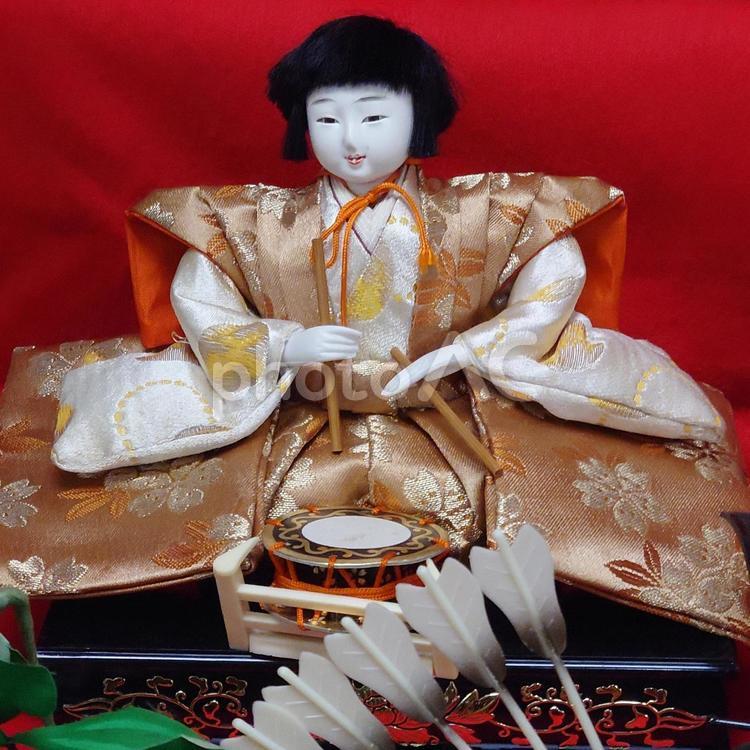 和太鼓をたたく五人囃子 五人囃子,お雛様,雛祭の写真素材