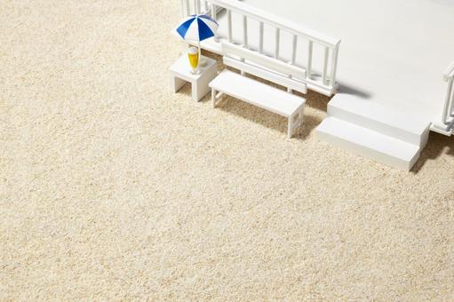 砂地　夏　休憩中 砂浜,ウッドステップ,ビールの写真素材