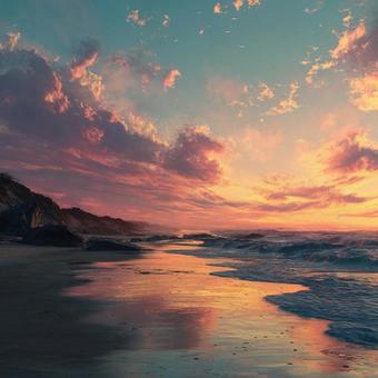 夕方のビーチ 夕方のビーチの写真