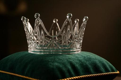 ガラスの王冠と緑のクッション ガラスの王冠と緑のクッションの写真