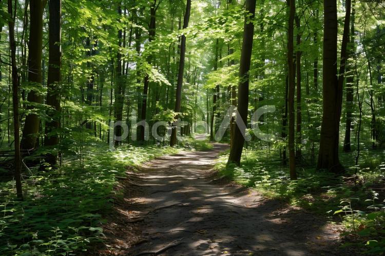 木漏れ日あふれる夏の森の小道 森林,緑,小道の写真素材