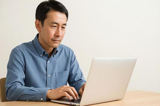 ノートパソコンで作業する男性・テレワーク ノートパソコンで作業する男性・テレワークの写真