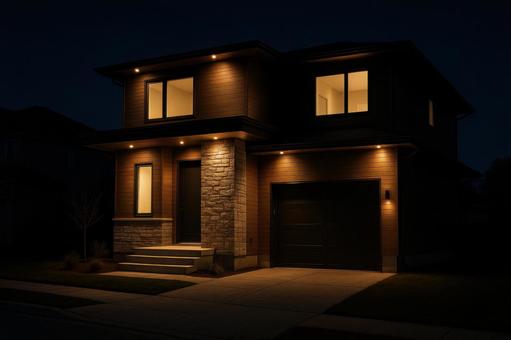 夜のライトアップ住宅 夜のライトアップ住宅の写真