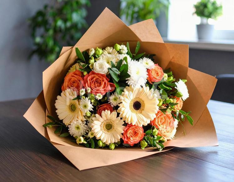 横に置いたおしゃれな花束 花束,花,プレゼントの写真素材