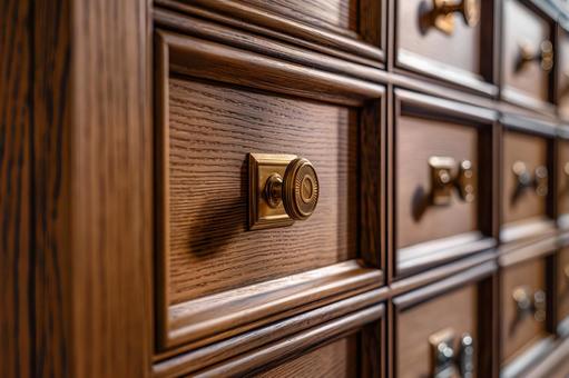 真鍮ノブが映える木製キャビネットの写真