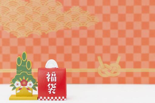福袋と門松 (正月/和柄背景) 福袋,福,お正月の写真素材